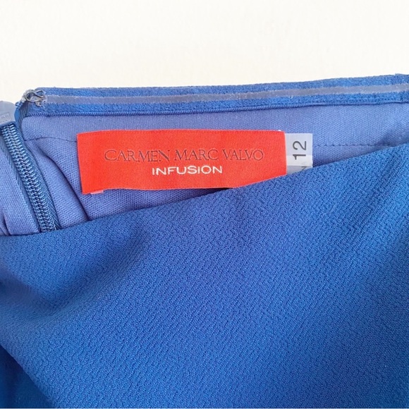 Carmen Marc Valvo Cold Shoulder Sequin Ruffled Evening Gown Navy Blue 12 NWOT - Picture 4 of 4